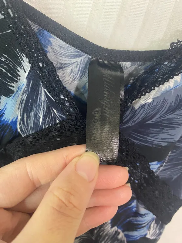 Aerie Blue Feather Print Lace Trim Satin Cami Tank Top Women’s Size XXL Sleepwea - Image 5