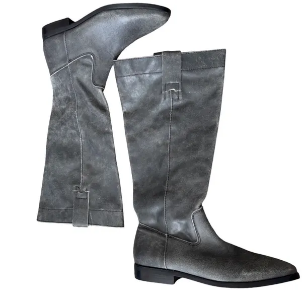 Steve Madden Bryson Grey Distressed Leather Tall Boots Womens Size 6M Low Heel - Image 7