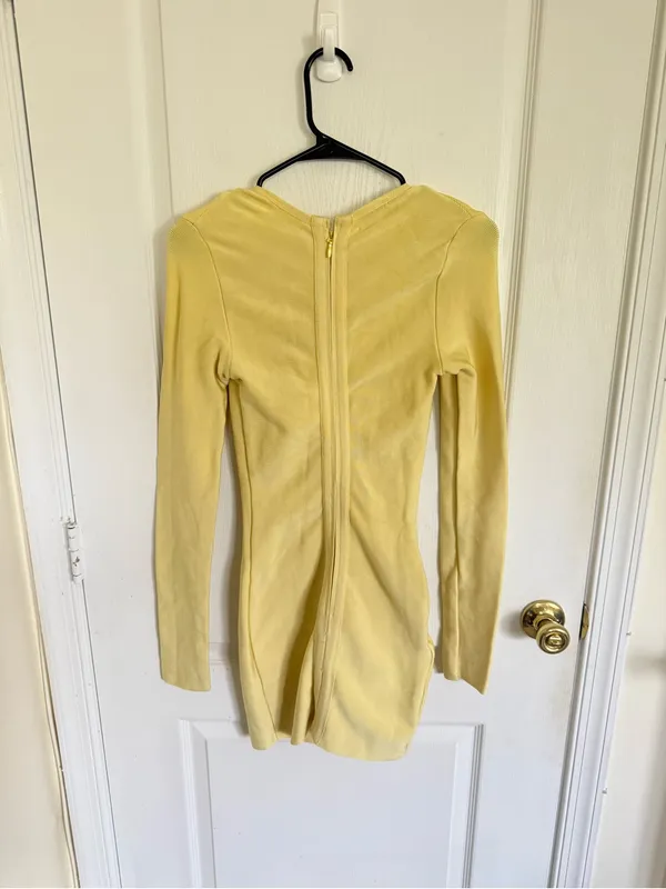 House of CB GIACOMINA Yellow Long Sleeve Bandage Dress With Hook & Eye Details - Image 8