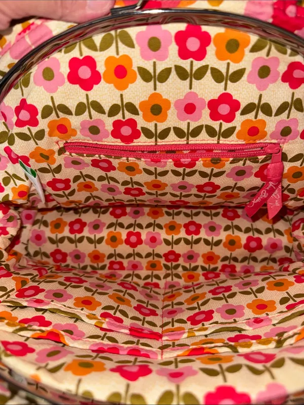 Vera Bradley Floral Quilted Handbag-Pink, Olive & Orange - Image 6