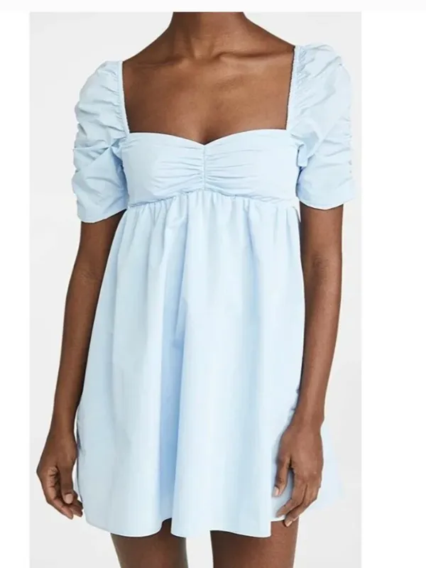 Amanda Uprichard Babydoll Mini Dress Puff Sleeve Romantic Baby‎ Blue Sz Small - Image 3
