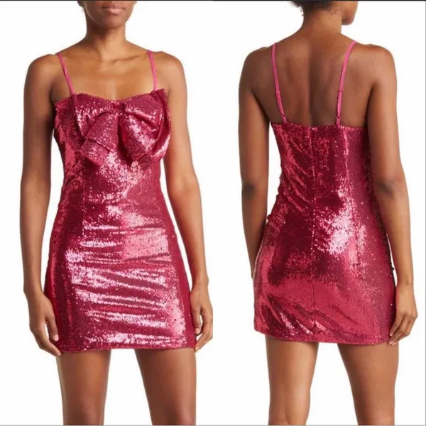 Torn by RONNY KOBO Lindsay Sequin Bow Mini Dress, Color Tulip Pink, Size M, NWT - Image 2