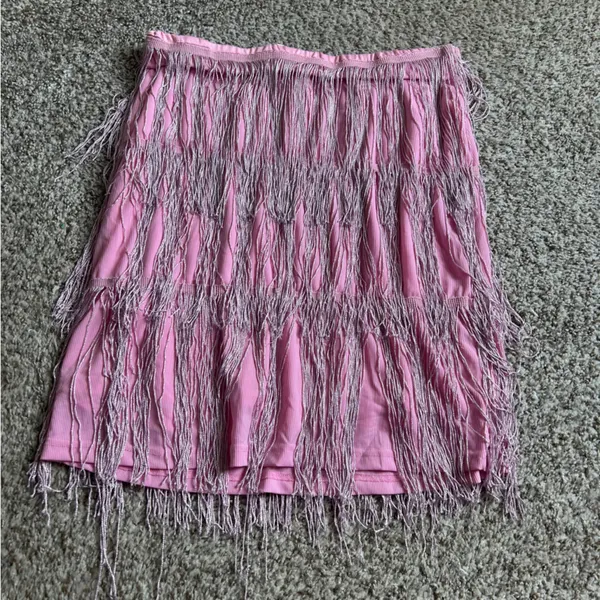 MANER Fringe Skirt Stretchy Sparkly Tassel Mini Skirt Pink Pony Club Swiftie - Image 2