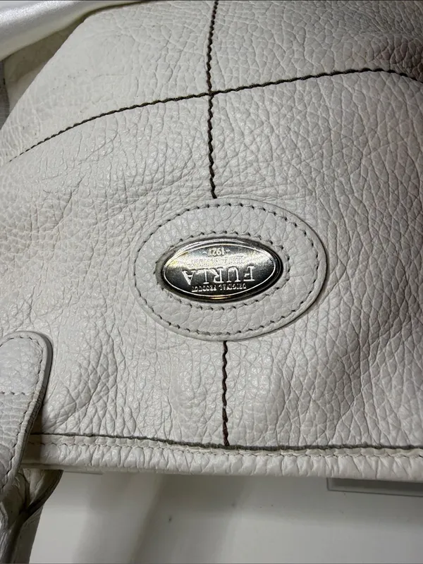 Italian Furla White Pebbled Leather Top-Handle white handbag purse - Image 3