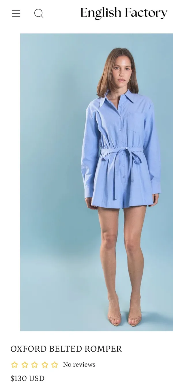 Powder Blue Oxford Belted Romper - Image 2