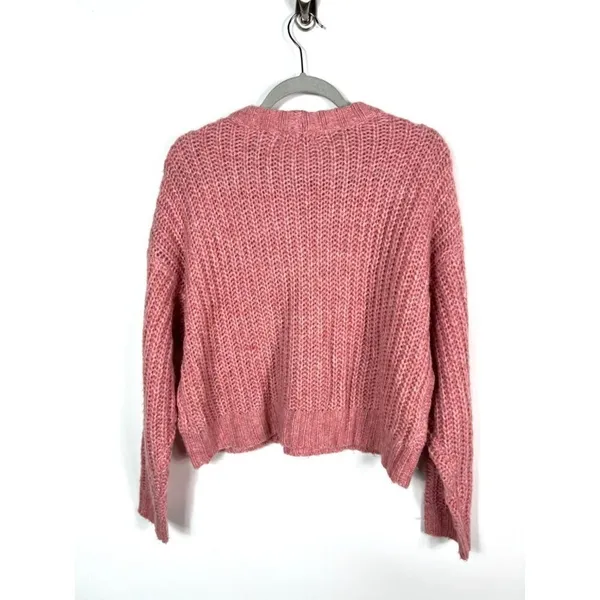 American Eagle Outfitters Pink Textured Chunky Knit Cropped‎ Sweater Women's S - Image 7