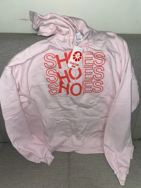 Pink Hoodie with 'SHOES' Graphic - Image 2