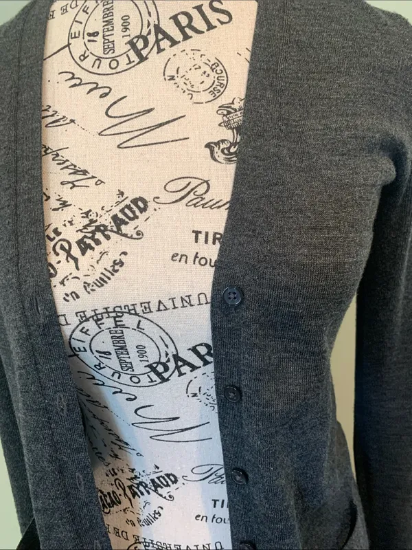 LOFT Women’s XXS Petite Charcoal Gray Longline Button Up V-Neck Cardigan Sweater - Image 2