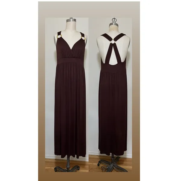 NWT Y2K M Forever 21 Brown Maxi Dress Empire Boho Coastal Cowgirl Minimalist - Image 8