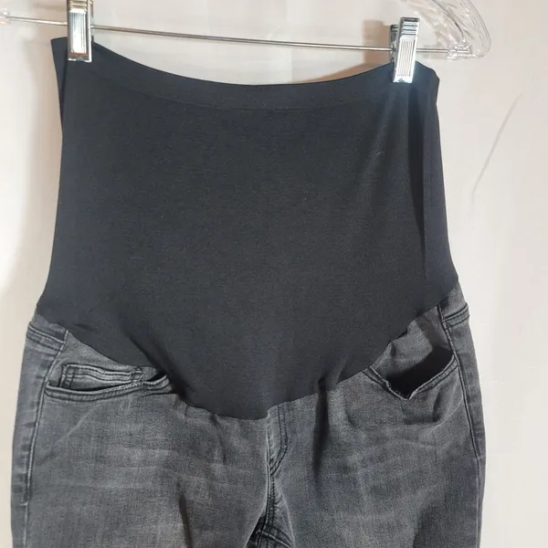 Time & Tru Maternity Jeans Small 4-6 Black Denim Gray Skinny Full Belly Panel - Image 2
