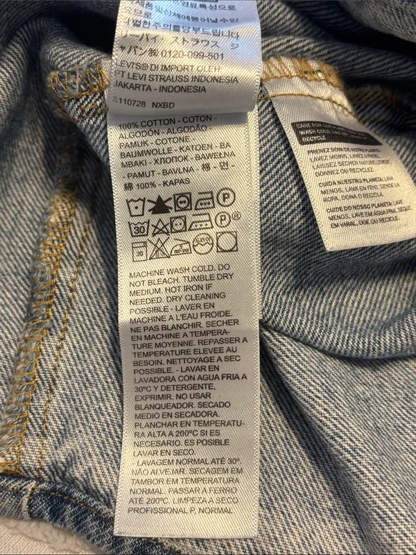 Levi's Denim Western Pearl Snap Shirt Oversized Blue Medium Wash XS - Image 7