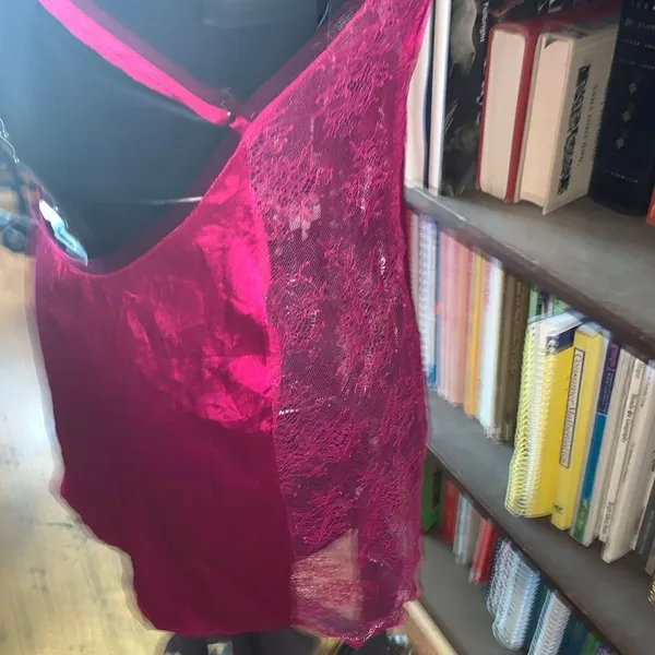 Victoria’s Secret silky lace trimmed barbiecore L shirt nightgown - Image 3