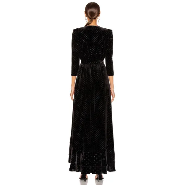 Retrofête Flora Black Velvet Polka Dot Wrap Dress Women’s Size Small - Image 2