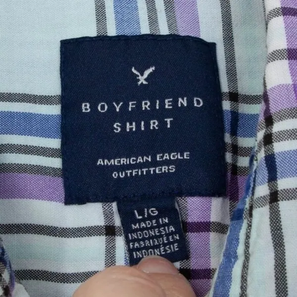 American Eagle Womens Boyfriend Plaid Button‎ Down Shirt Size Large Blue Casual - Image 6