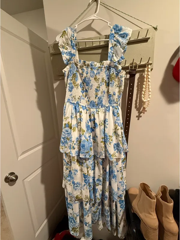 August Sky Blue Floral Midi Dress - Image 3