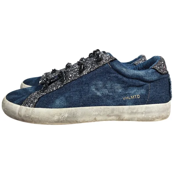 Vintage Havana Denim Glitter Chain Embellished‎ Low Top Sneakers Shoes Womens 10 - Image 5