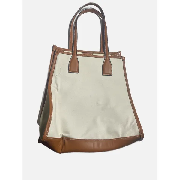 Zara Tote Bag Women Large White Brown Canvas Faux Leather Trim Minimalist Chic - Image 3