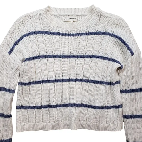 Aeropostale Striped Knit Sweater Womens XS White Blue Preppy - Image 3