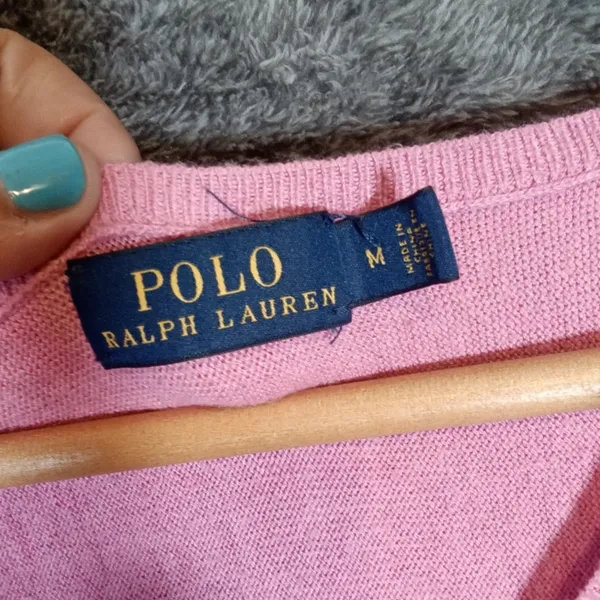 Polo Ralph Lauren High Low V Neck Sweater Womens Pink Cotton Blend Sz M - Image 2