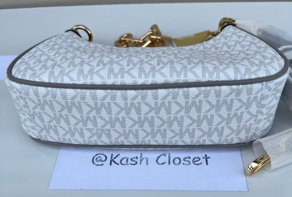 Michael Kors Bright White Cora Shoulder Handbag Crossbody Medium Pouchette - Image 7
