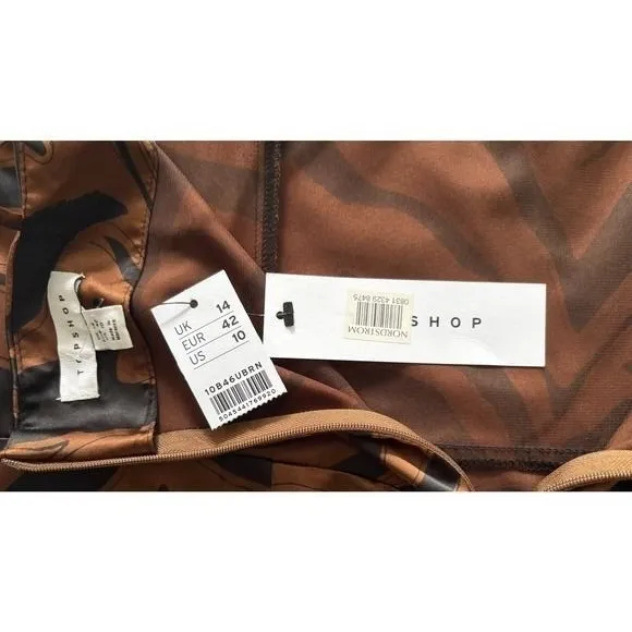 Topshop womens satin‎ Brown/Black Animal print slip dress w/straps 10 NWT - Image 5