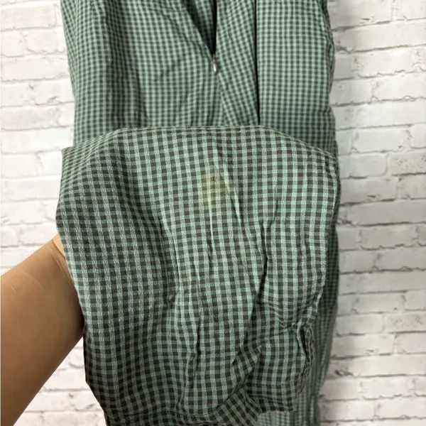 RVCA Sage Green Gingham Print Cotton Rayon Overalls - Image 4