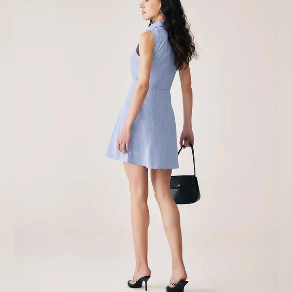Rihoas Blue Striped Button Mini Dress Size XS - Image 4