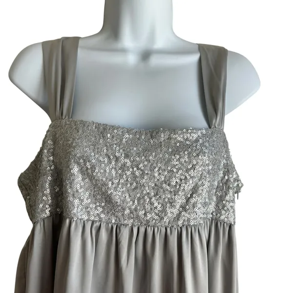 New York‎ & Co Women Top 8 Silver Sequins Flowy Babydoll Dressy Glam Glitz Retro - Image 12