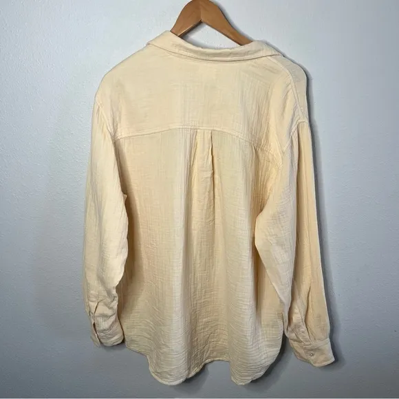 NEW Wilfred Free Sunfaded Apricot Yellow Gauzy Cotton Sail Button Down Shirt - Image 3