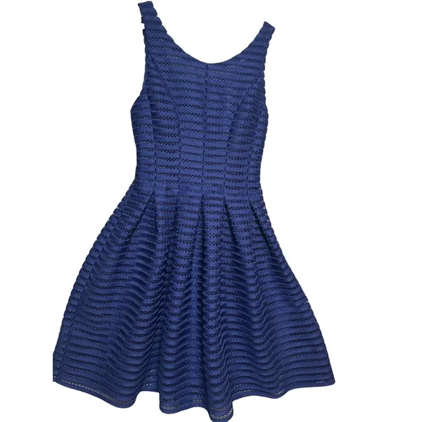 AQUA Navy Blue Lace Fit and Flare Dress Size S - Image 2