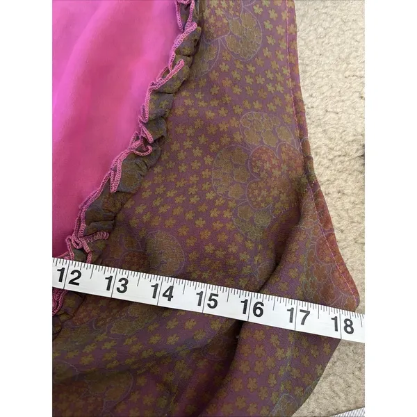 Y2K Silk Floral Fairy Top S Silk Ruffled Romantic Coquette Boho Hippie Celestial - Image 7