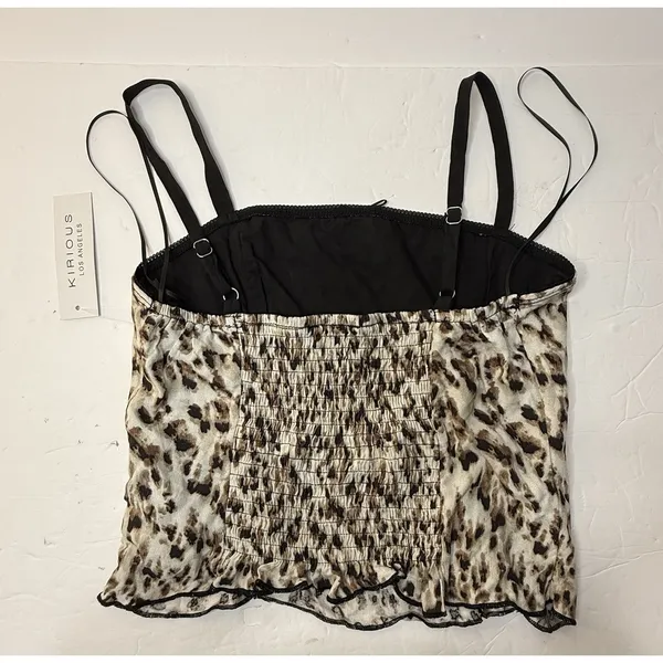Kirious Crop‎ Tank Top Leopard Womens Size Small Coachella Indie Fairy Brown New - Image 7