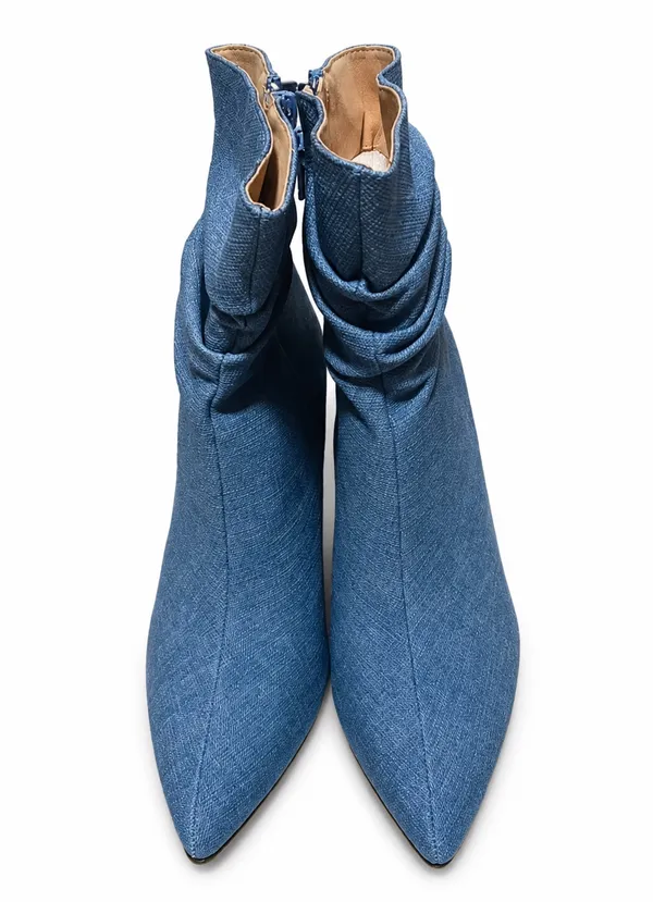 Women’s Blue Denim Slouchy Pointed-Toe Heeled Boots - Image 2