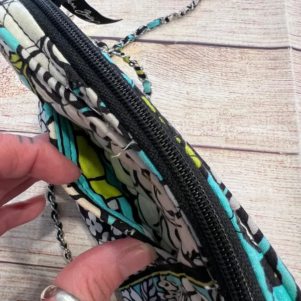 Vera Bradley Floral Quilted Cotton Mini Crossbody Bag Blue White Chain Strap - Image 9