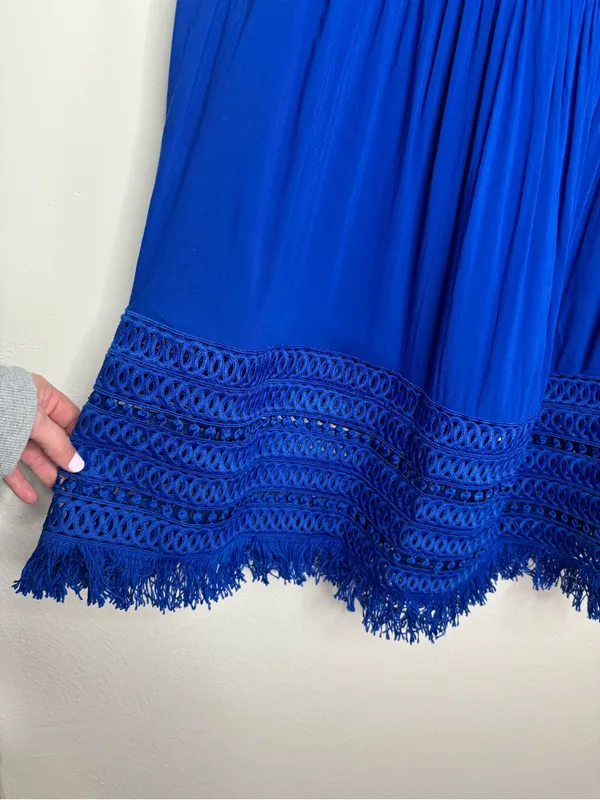 Ramy Brook Royal Blue Crochet Fringe Trim Maxi Skirt - Image 4