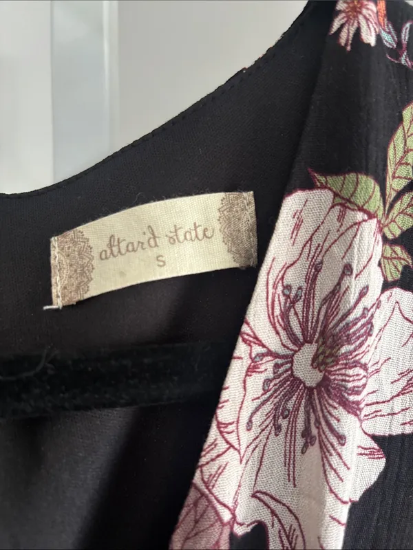 Altar'd State Juliette Boho Dress Black Floral Tiered Ruffle Bell Sleeves Sz S - Image 4