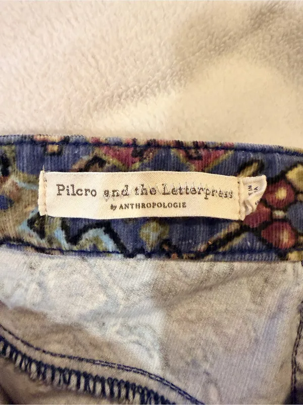 Anthropologie Blue Corduroy Mosaic Printed Skinny Jeans - Image 3