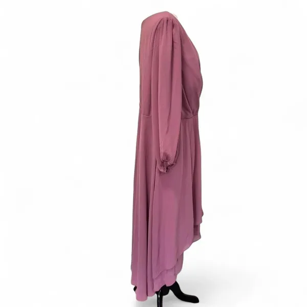 Midi Dress 2X 2XL Mauve Pink V Neck Chiffon Bodice Wedding Cocktail Asymmetrical - Image 6