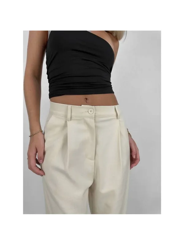 Vamp Official Relaxed Wide Leg Trouser Pants Cream Women’s Size S‎ - Image 5