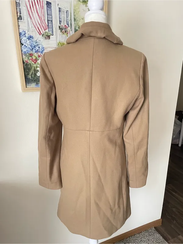 J. Crew Vintage Y2K Wool Blend Long Trench Coat Jacket Size 6 Camel Tan - Image 5