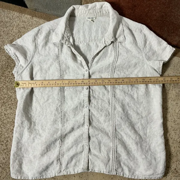 Cherokee Linen Pintuck Button Down Shirt Womens XL Beige Coastal Grandma Summer - Image 3