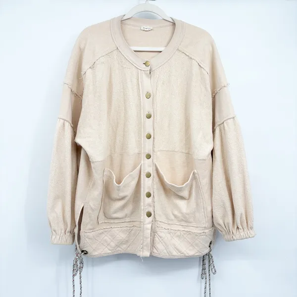Pilcro Anthropologie Womens Beige Quilted Raw Hem Boho Button Front Shacket S - Image 3