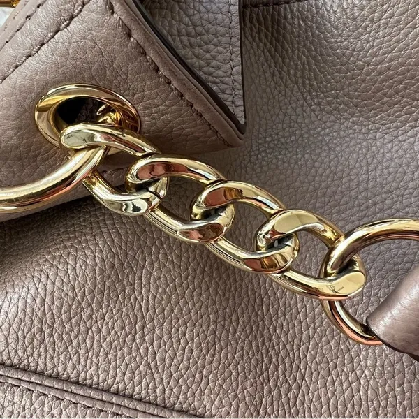 Michael Kors Jamesport Leather Hobo Large Shoulder Bag Taupe Tan Nude Gold - Image 12