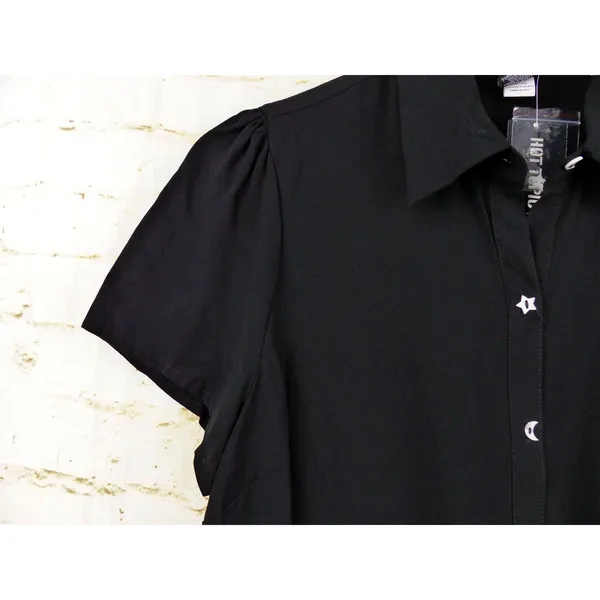 Hot Topic Shirt Women M Black Psychic Reader Tie Front Button Goth Witch Moon - Image 3