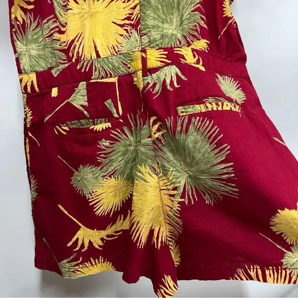 Free People Maroon Malibu Tropical Print Shorts Romper Size Medium w/pockets - Image 10
