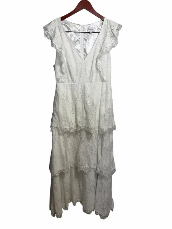 Premier White Lace Maxi Dress with Ruffle Sleeves - Image 9