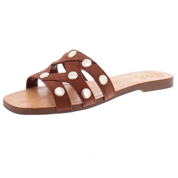 Vince Camuto Vazista Brown Leather Gold Studded Slide Sandals Size 8 - Image 2