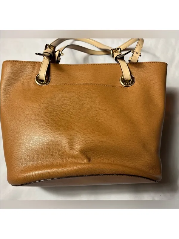 Michael Kors Cognac Leather Tote with MK Pendant - Image 2