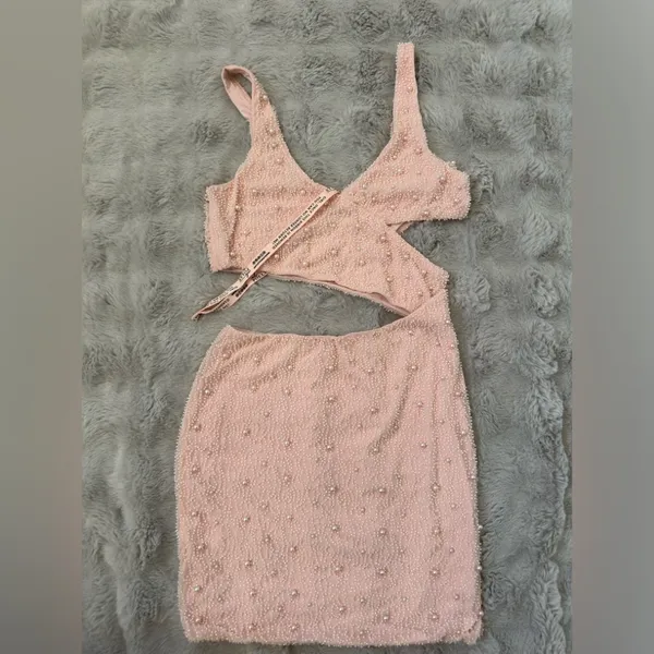 Oh Polly Embellished Cut Out Mini Dress blush pink size 8 - Image 3
