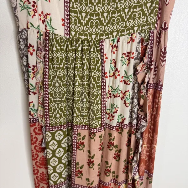 Anthropologie ATL The Label Dress Gypsiana ruffle ladies M Pink Boho Patchwork Maxi Rayon - Image 6